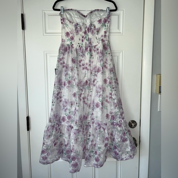 LULUS SIZE M Deeply Darling White Floral Organza Burnout Strapless Midi Dress - Picture 3 of 6